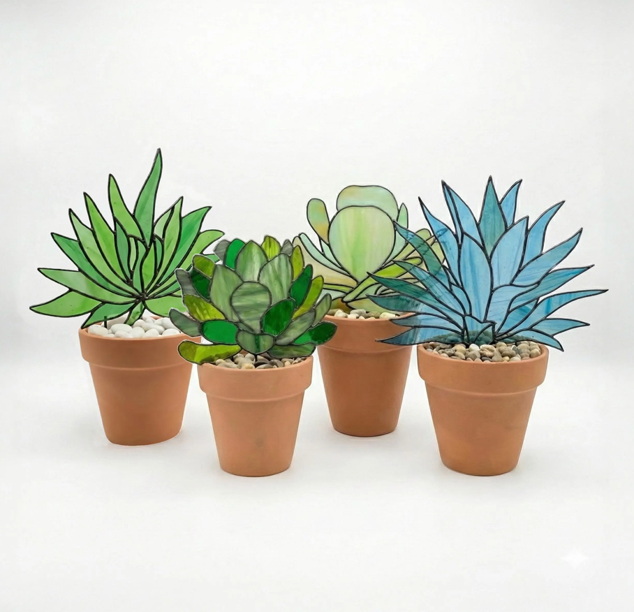 free 3d succulent plant pattern in stained glass Stained Glass Succulent Stems Pattern Pack of 4 PDF & PNG