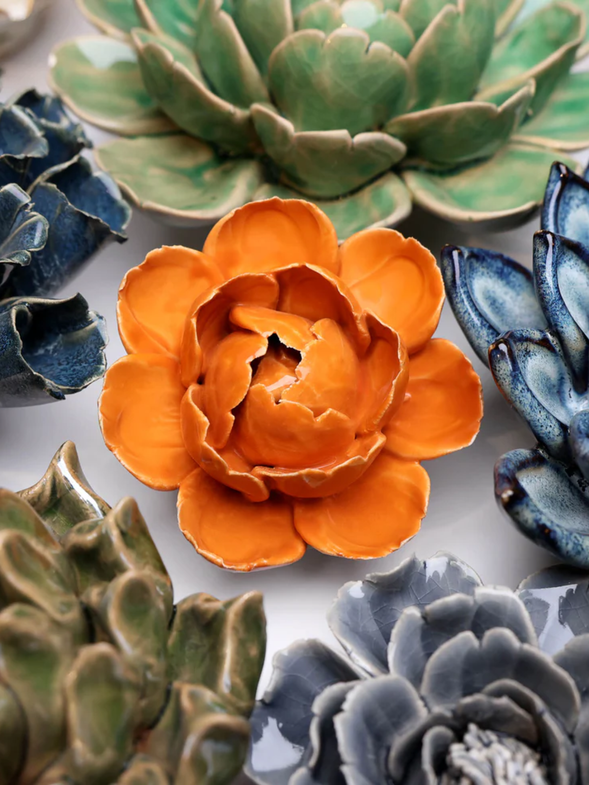 Ceramic Small Orange Peony Flower - Sculpture from Ash & Rose