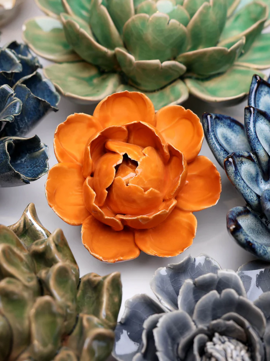 Ceramic Small Orange Peony Flower - Sculpture from Ash & Rose