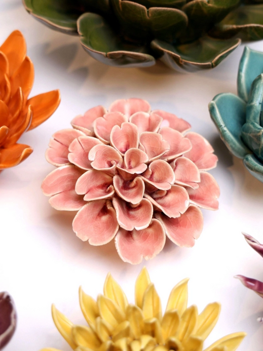 Ceramic Small Pink Dahlia Flower - Sculpture from Ash & Rose