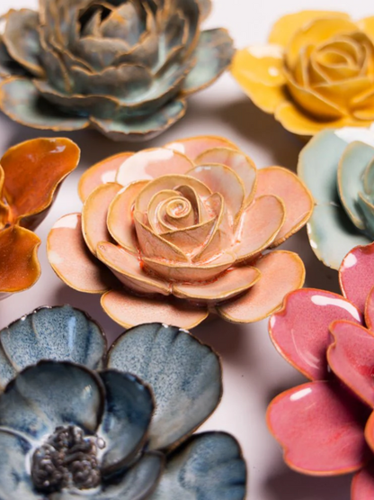 Ceramic Small Pink Ranunculus Flower - Sculpture from Ash & Rose