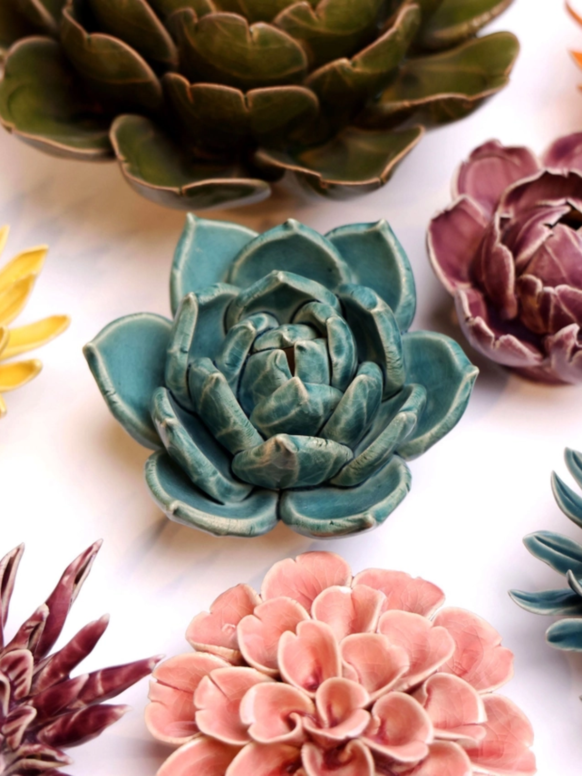 Ceramic Small Teal Succulent - Echeveria - Sculpture from Ash & Rose