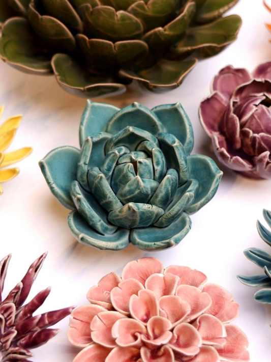 Ceramic Small Teal Succulent - Echeveria - Sculpture from Ash & Rose