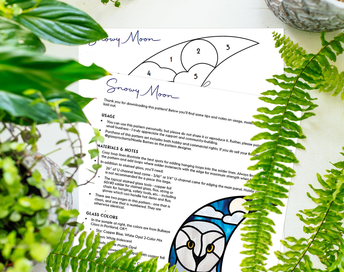 Crescent Moon Snowy Owl Stained Glass Pattern