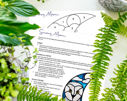 Crescent Moon Snowy Owl Stained Glass Pattern
