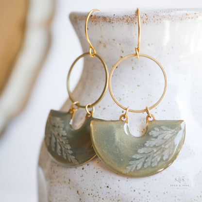 Emerald Fern Moon Shadow Earrings - Earrings from Seed&SoilShop