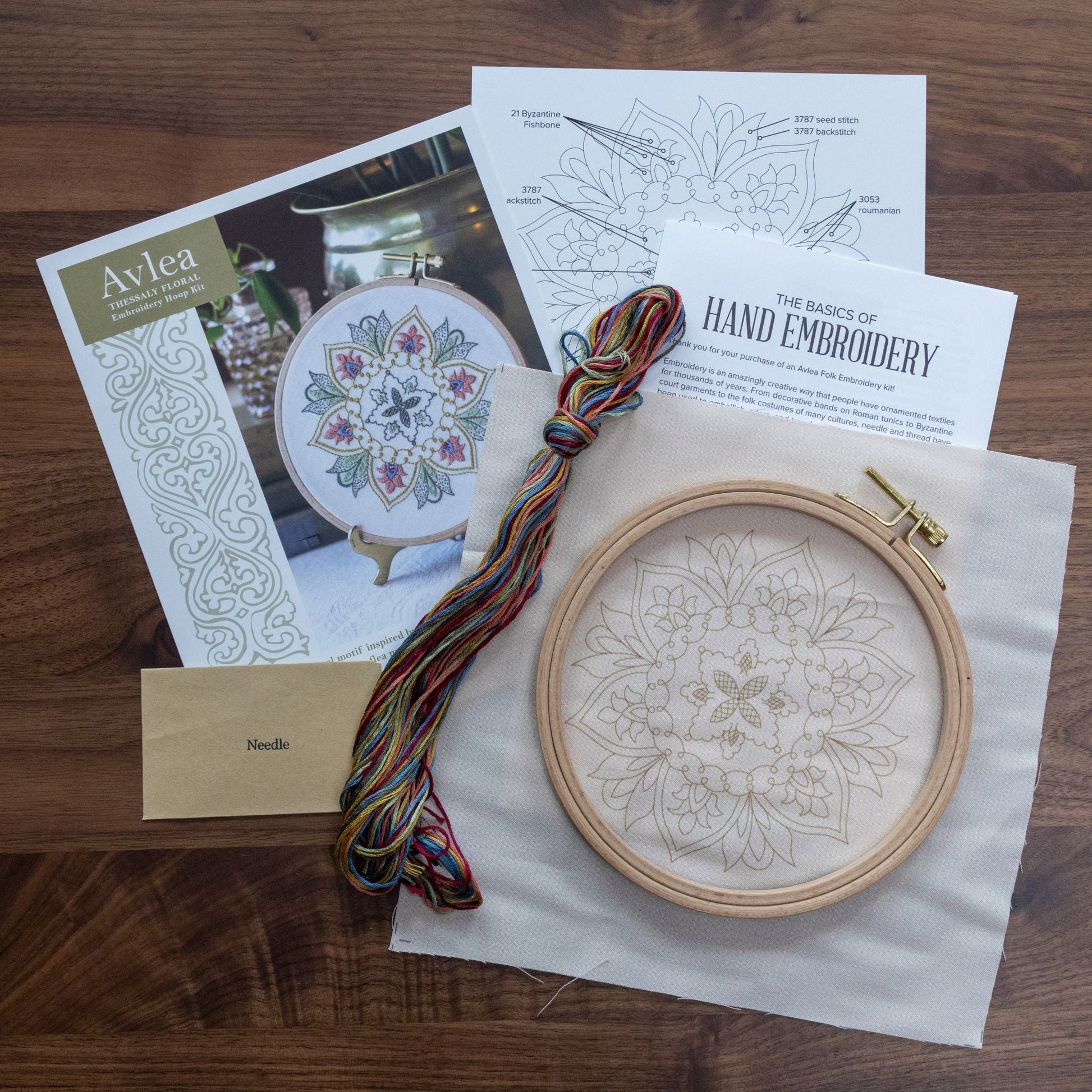 Thessaly Floral embroidery hoop kit - Kit from Avlea Folk Embroidery