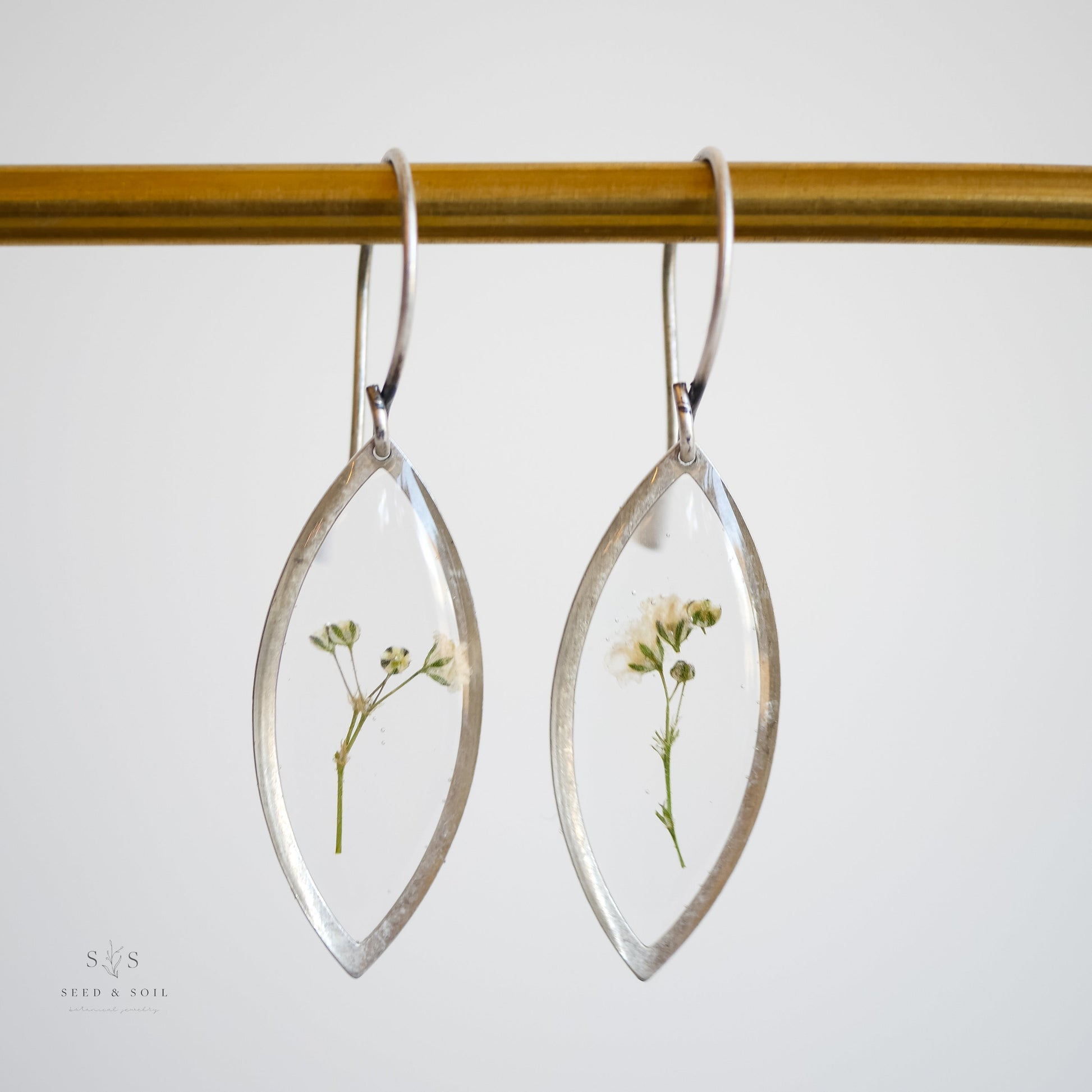 Marquise Earrings - Small Baby's Breath Sterling Silver plated from Seed&SoilShop