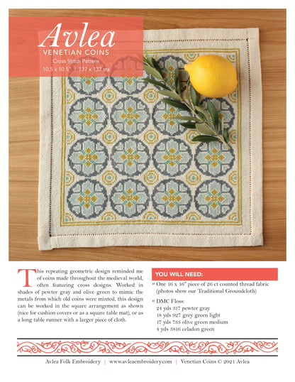 Venetian Coins cross stitch folk embroidery kit