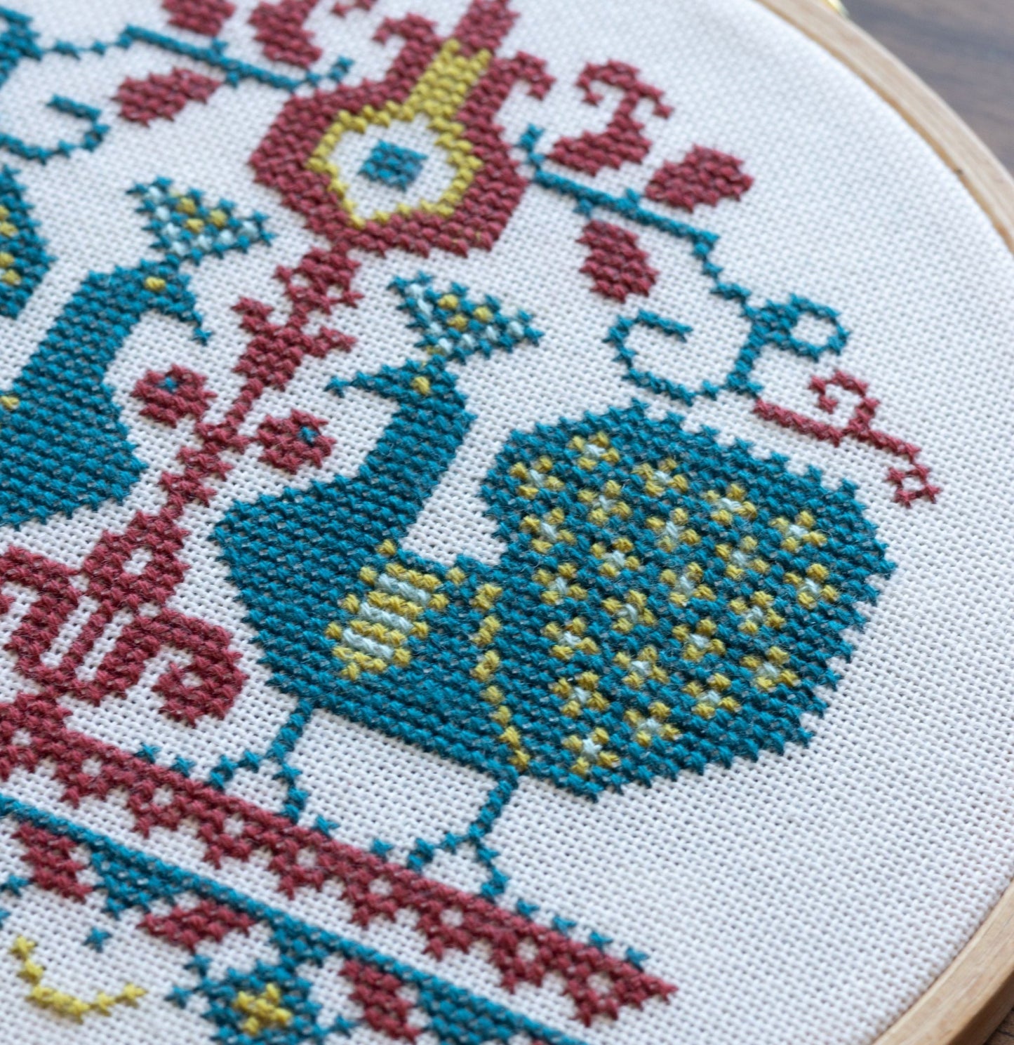 Vlachernai Peacocks cross stitch hoop kit