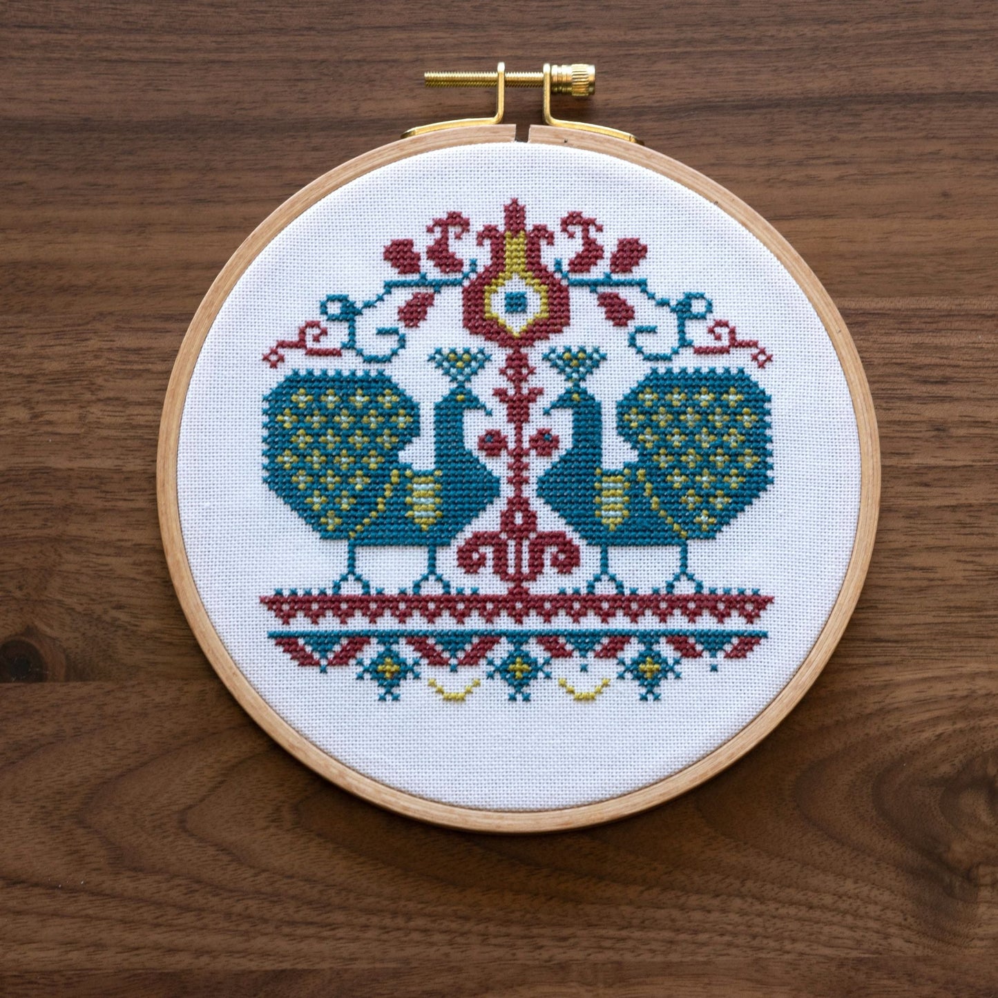 Vlachernai Peacocks cross stitch hoop kit