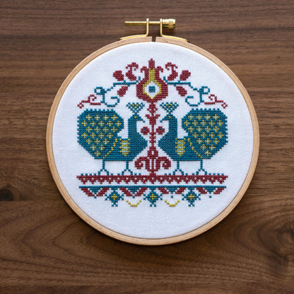 Vlachernai Peacocks cross stitch hoop kit