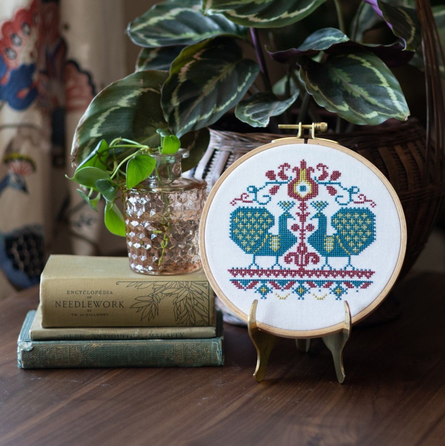 Vlachernai Peacocks cross stitch hoop kit