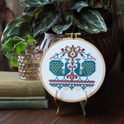 Vlachernai Peacocks cross stitch hoop kit