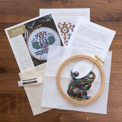Vlachernai Peacocks cross stitch hoop kit