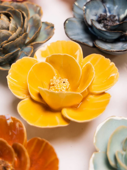 Ceramic Small Yellow Lotus Flower - Sculpture from Ash & Rose