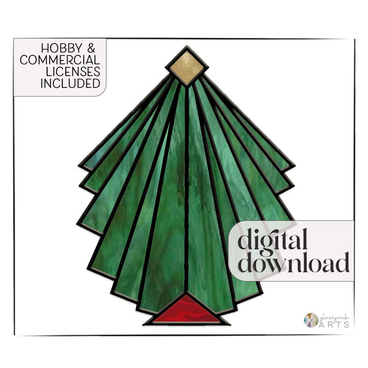 A picture of the Beginner Art Deco Christmas Tree Stained Glass Pattern from GlassyRock Arts. 