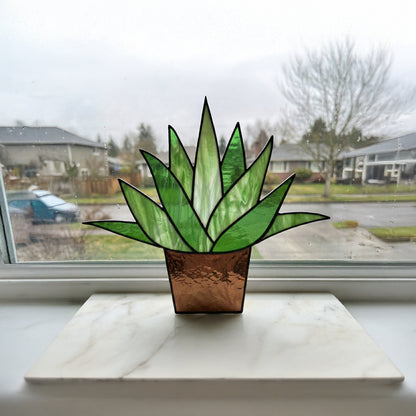 Beginner Potted Agave Stained Glass Plant Pattern PDF & PNG