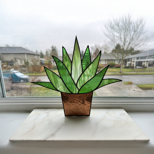 Beginner Potted Agave Stained Glass Plant Pattern PDF & PNG