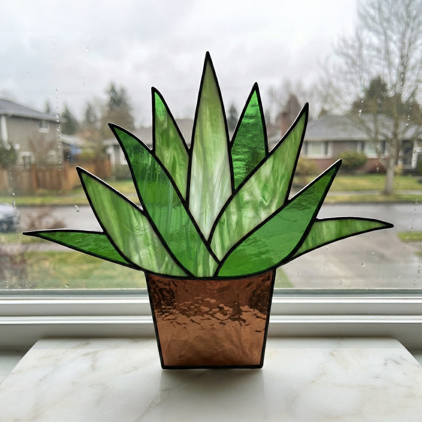 Beginner Potted Agave Stained Glass Plant Pattern PDF & PNG