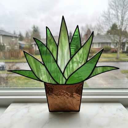 Beginner Potted Agave Stained Glass Plant Pattern PDF & PNG