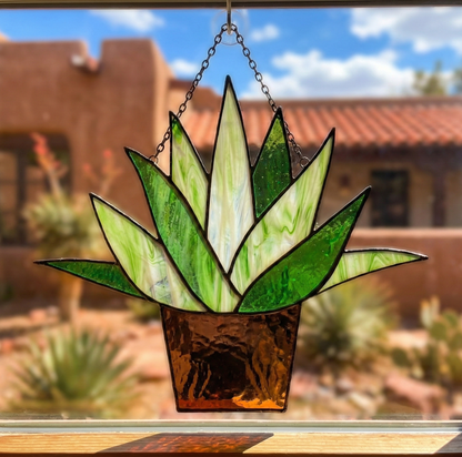 Beginner Potted Agave Stained Glass Plant Pattern PDF & PNG