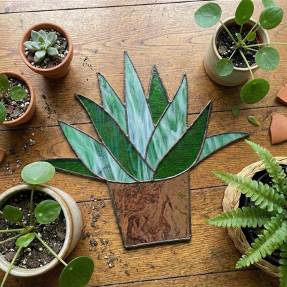 Beginner Potted Agave Stained Glass Plant Pattern PDF & PNG