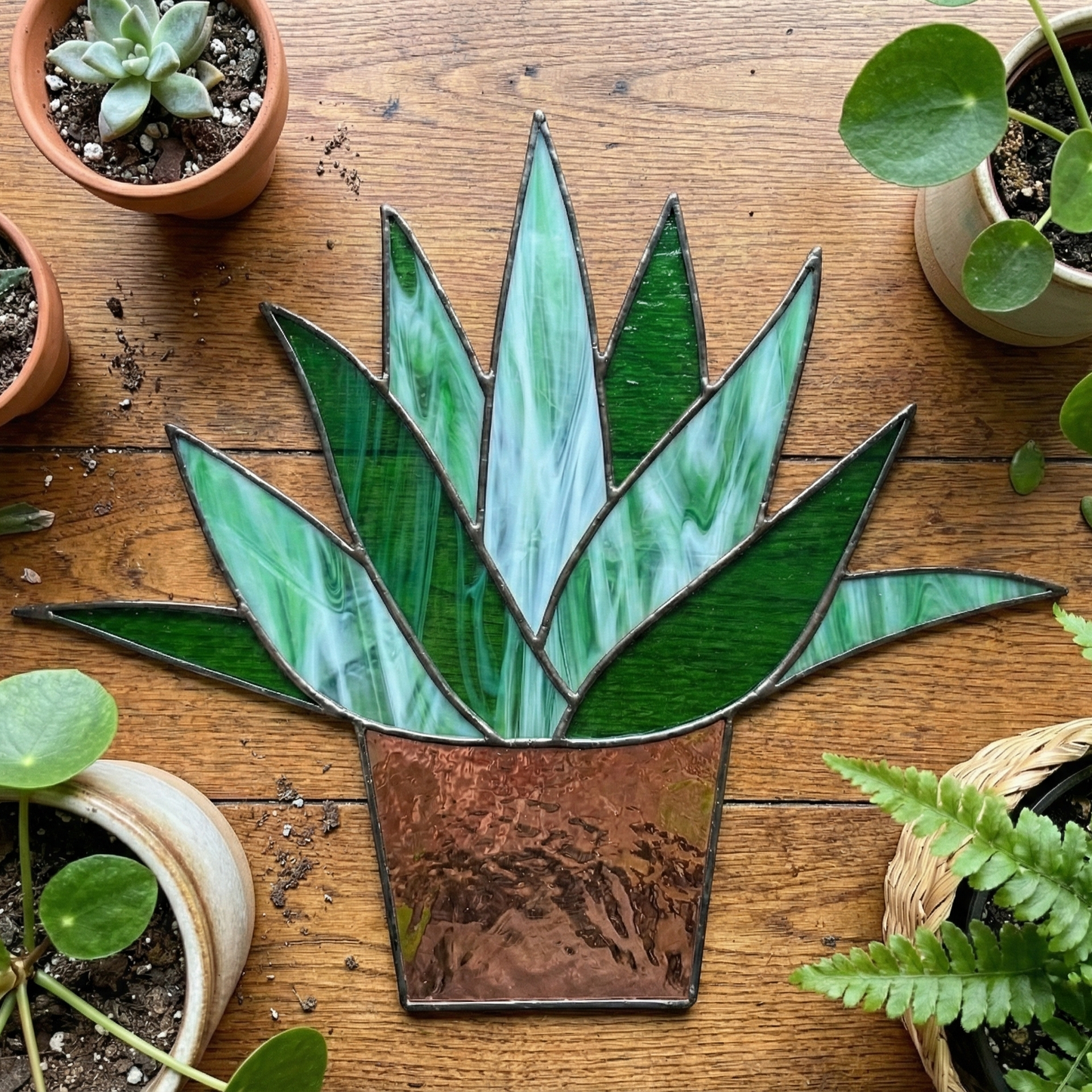 Beginner Potted Agave Stained Glass Plant Pattern PDF & PNG