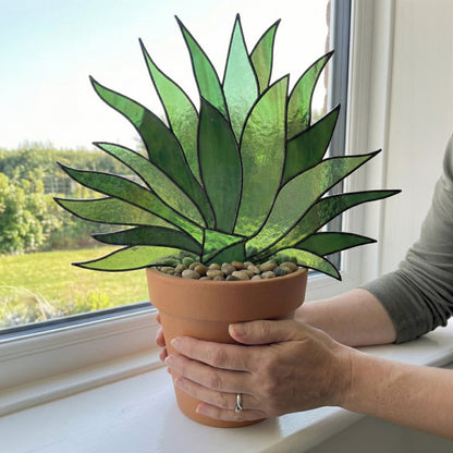 Agave Succulent Plant Stem Stained Glass Pattern PDF & PNG