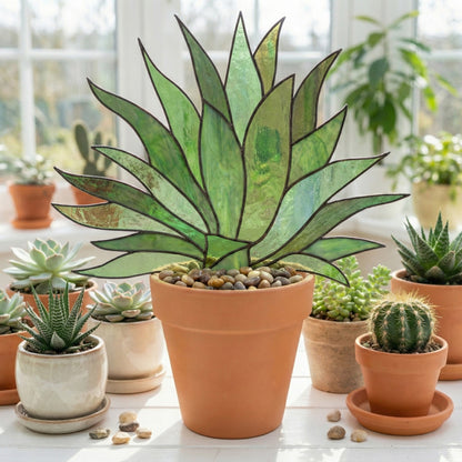 Agave Succulent Plant Stem Stained Glass Pattern PDF & PNG