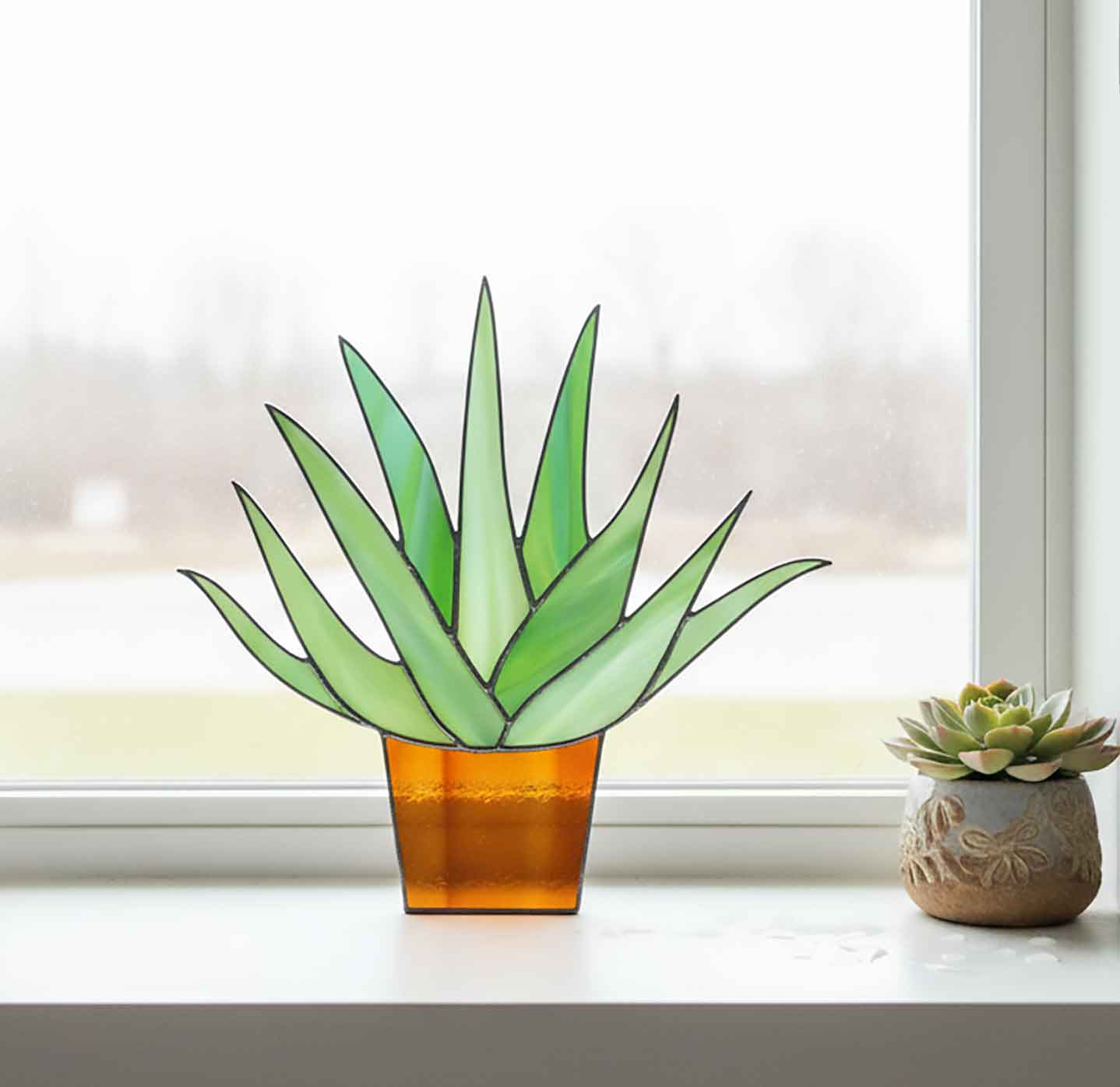 Beginner Aloe Potted Plant Stained Glass Pattern