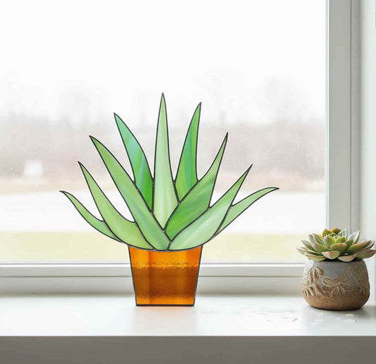 Beginner Aloe Potted Plant Stained Glass Pattern