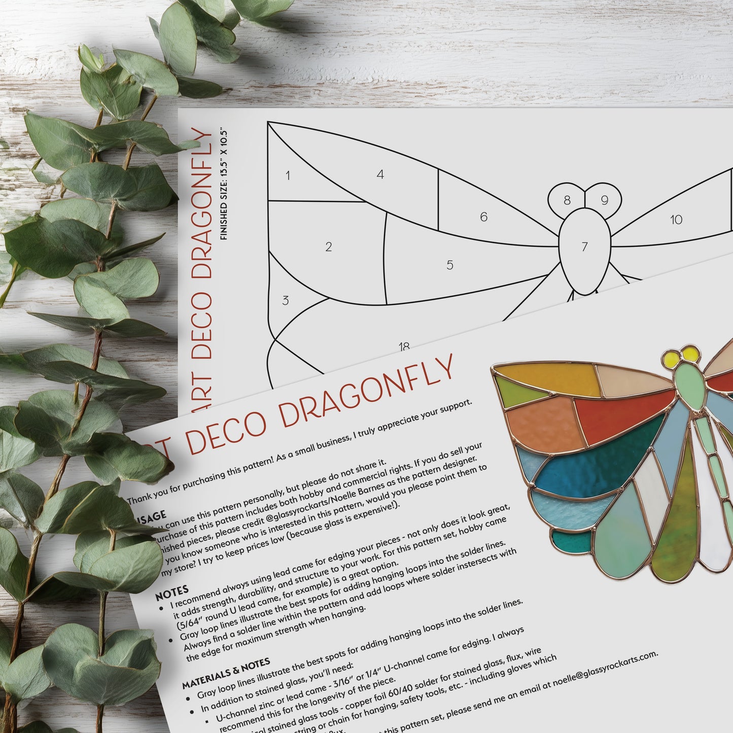 Art Deco Dragonfly Stained Glass Pattern with SVG and PNG