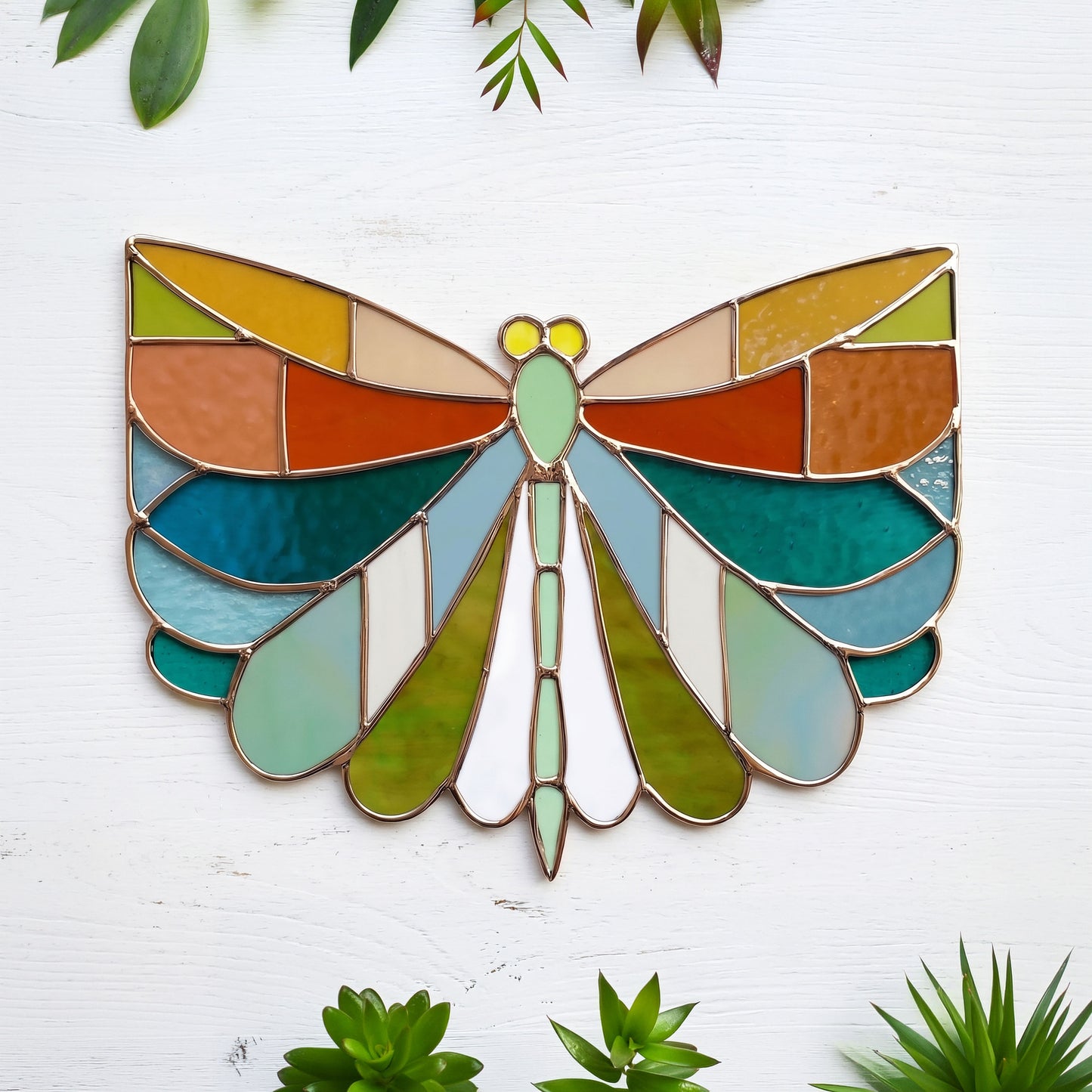 Art Deco Dragonfly Stained Glass Pattern with SVG and PNG