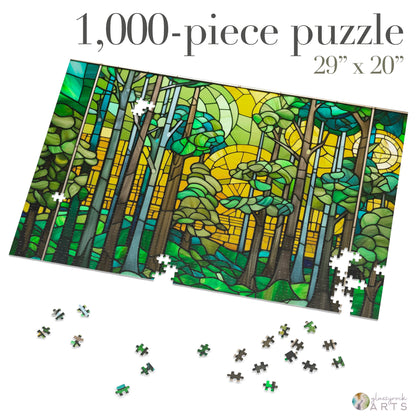 A picture of the Art Deco Stained Glass Forest Jigsaw Puzzle from GlassyRock Arts. 