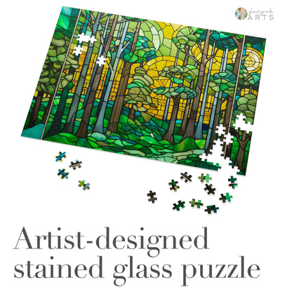 A picture of the Art Deco Stained Glass Forest Jigsaw Puzzle from GlassyRock Arts. 