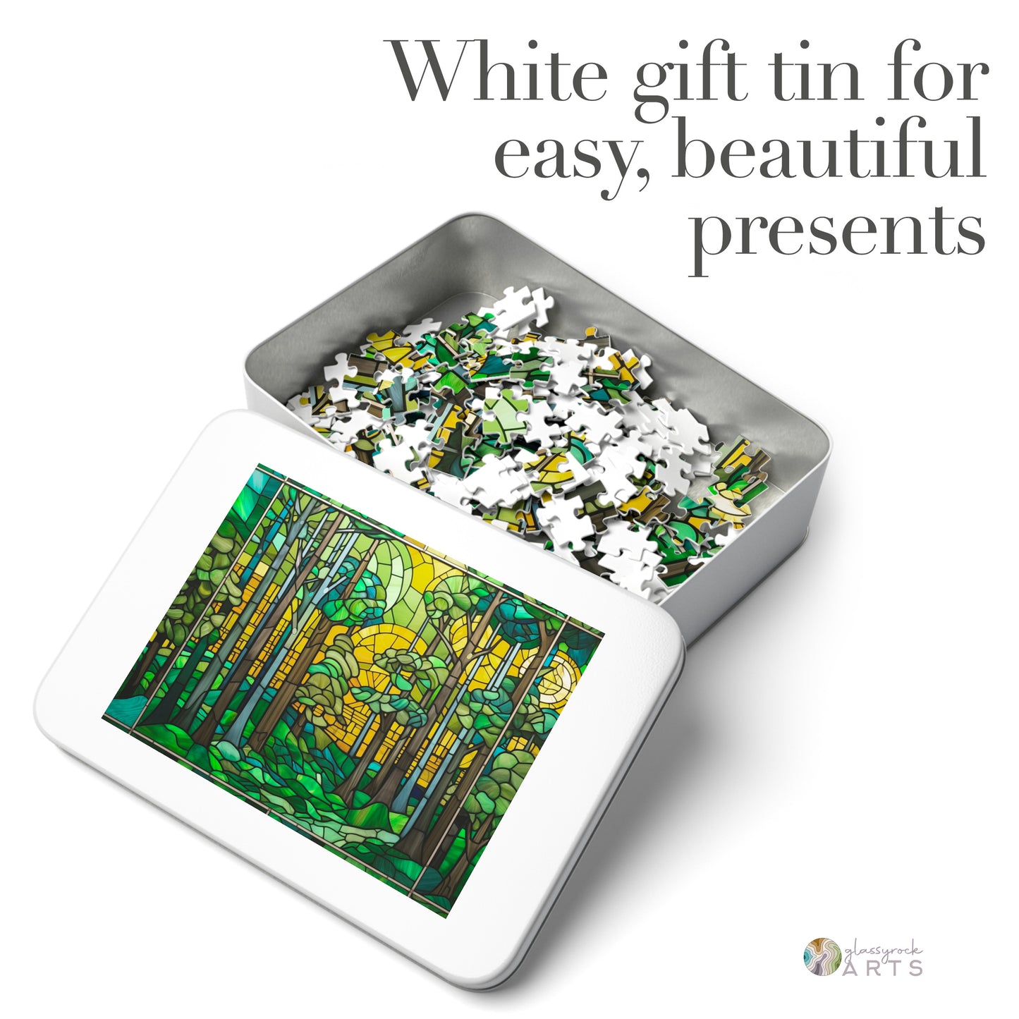 Art Deco Stained Glass Forest Jigsaw Puzzle