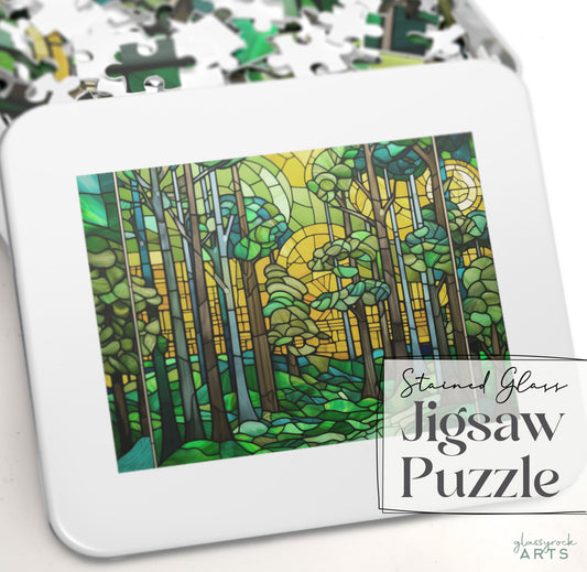 Art Deco Stained Glass Forest Jigsaw Puzzle