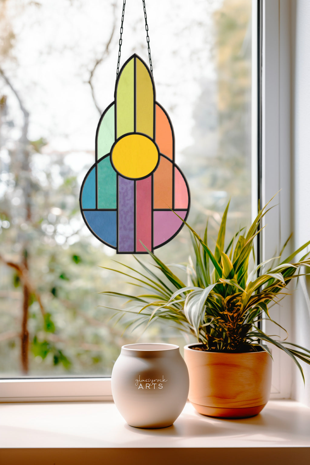 A picture of the Art Deco Rainbow Stained Glass Pattern from GlassyRock Arts. 