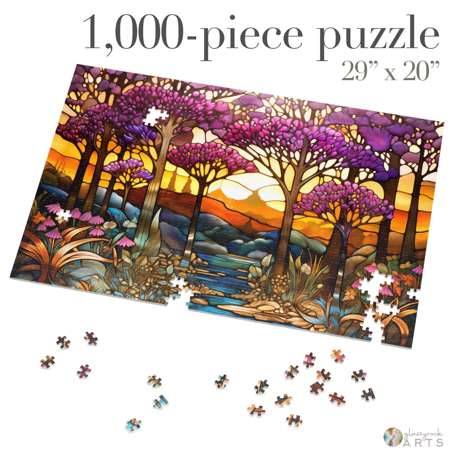Stained Glass Forest Jigsaw Puzzle, Art Nouveau