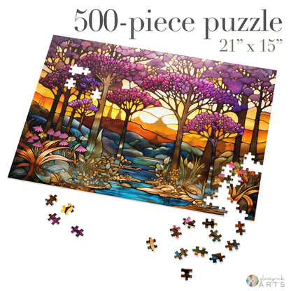 A picture of the Stained Glass Forest Jigsaw Puzzle, Art Nouveau from GlassyRock Arts. 