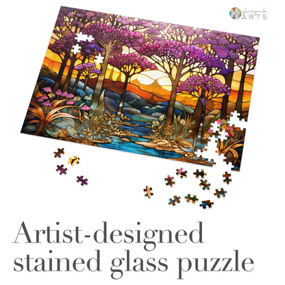 A picture of the Stained Glass Forest Jigsaw Puzzle, Art Nouveau from GlassyRock Arts. 