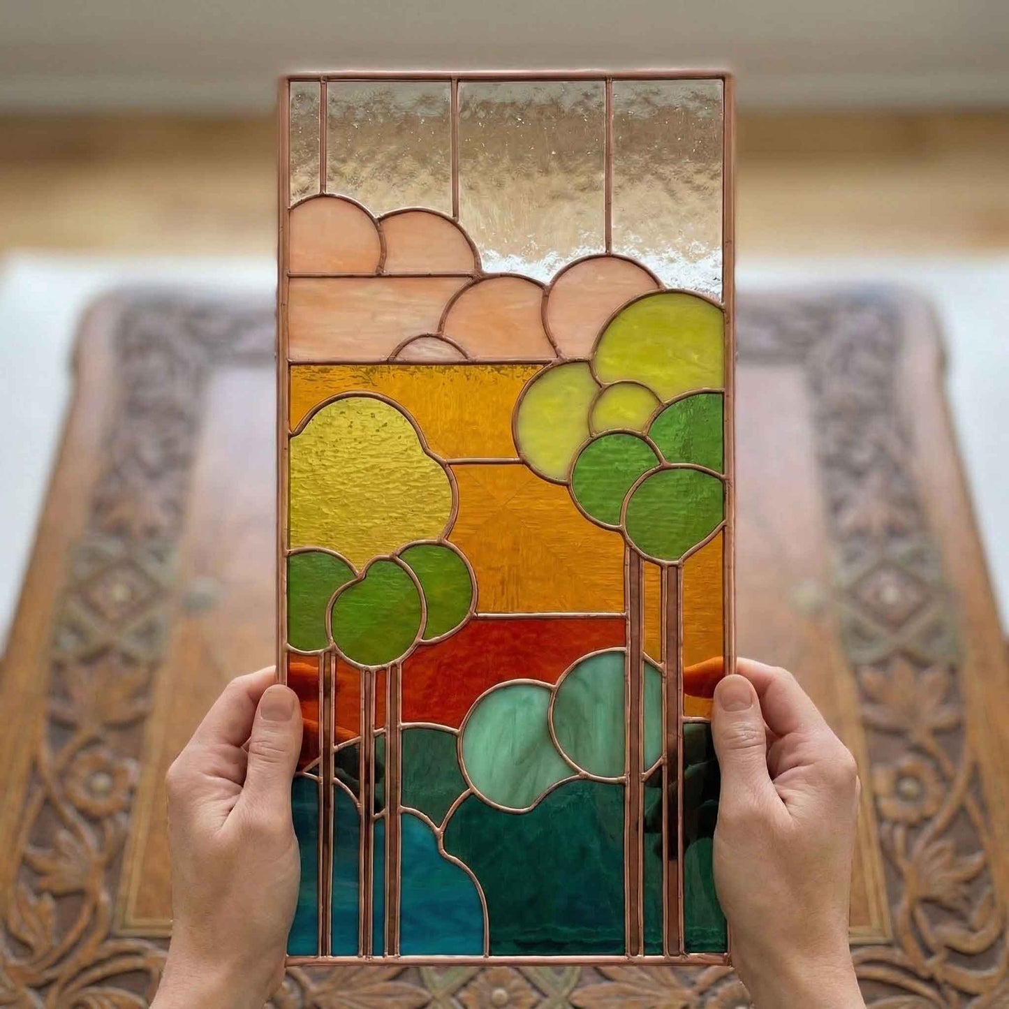 Art Nouveau Sunset Stained Glass Pattern PDF & PNG