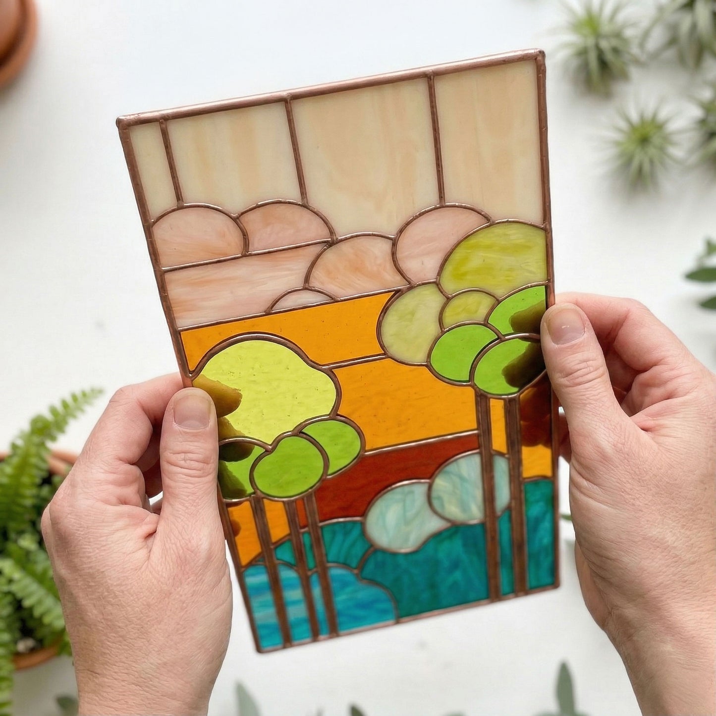 Art Nouveau Sunset Stained Glass Pattern PDF & PNG