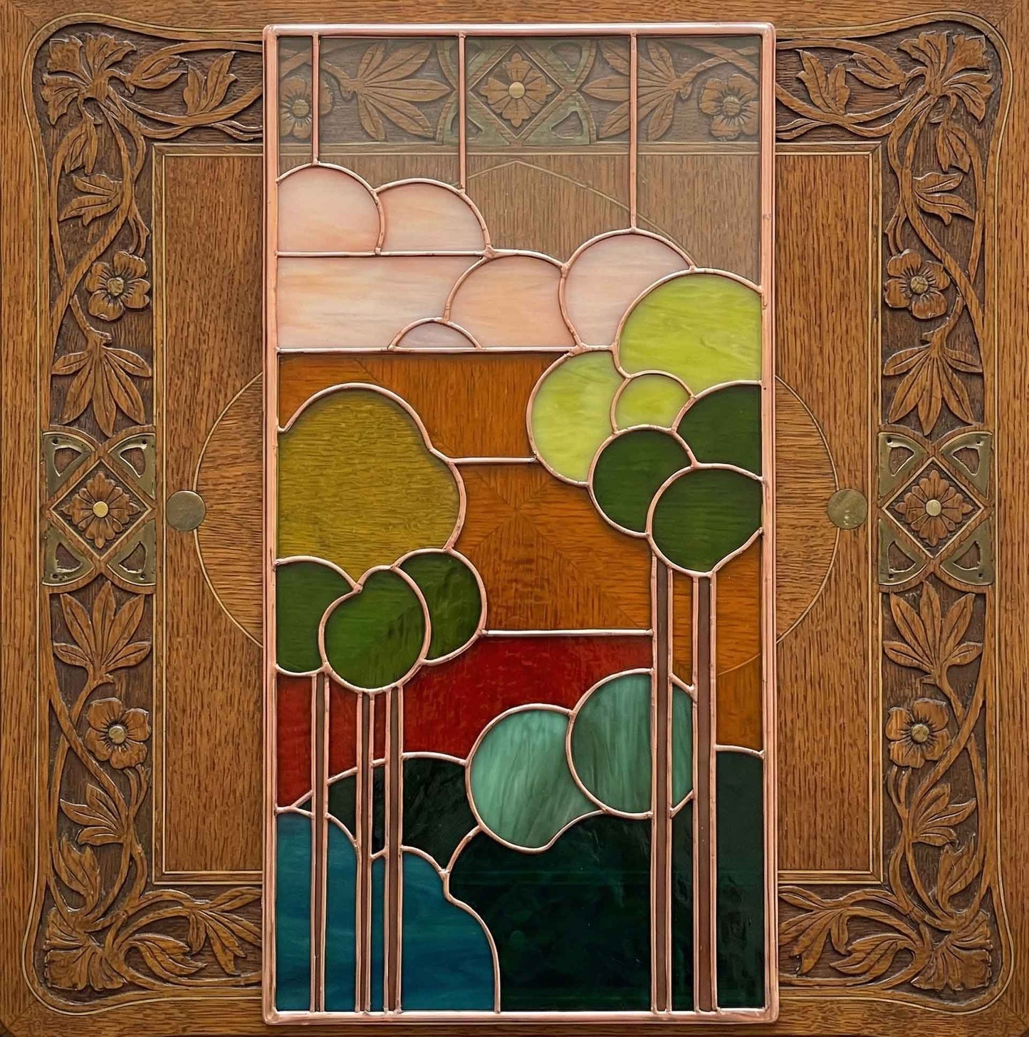 Art Nouveau Sunset Stained Glass Pattern PDF & PNG