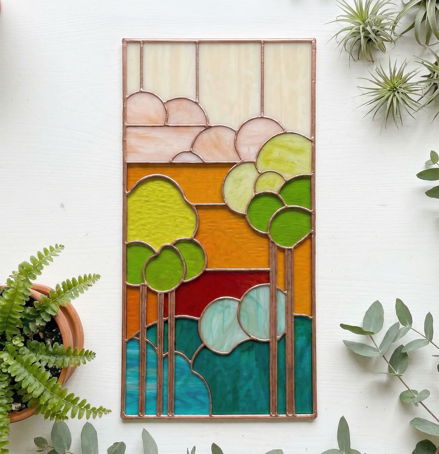 Art Nouveau Sunset Stained Glass Pattern PDF & PNG