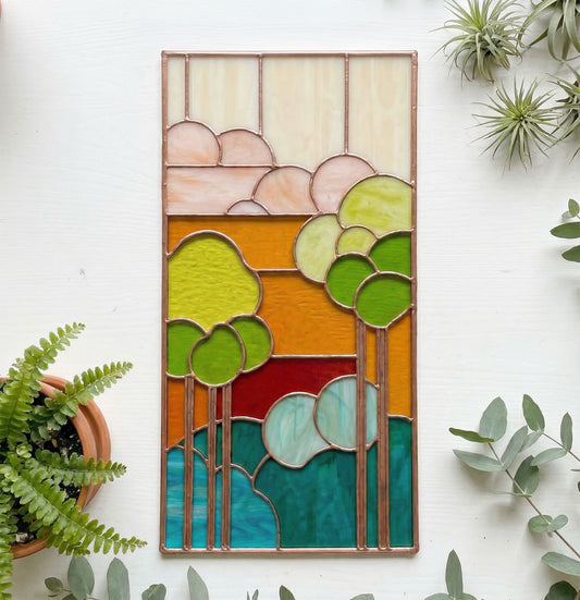 Art Nouveau Sunset Stained Glass Pattern PDF & PNG