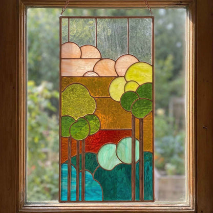 Art Nouveau Sunset Stained Glass Pattern PDF & PNG