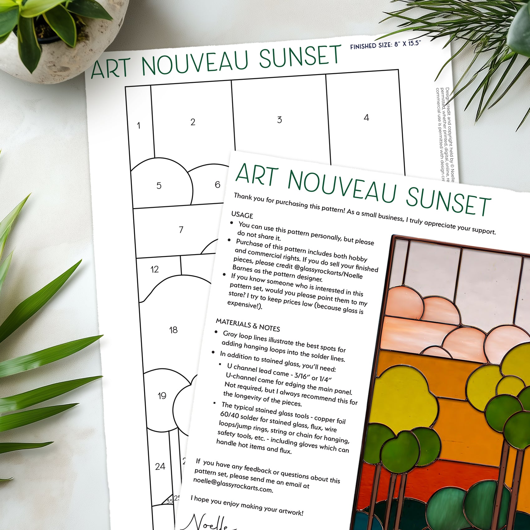 Art Nouveau Sunset Stained Glass Pattern PDF & PNG - Crafting Patterns & Molds from GlassyRock Arts