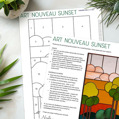 Art Nouveau Sunset Stained Glass Pattern PDF & PNG - Crafting Patterns & Molds from GlassyRock Arts